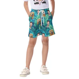 Cute Dog And Face Custom Hawaiian Shorts For Kids