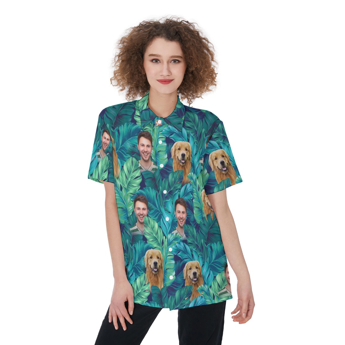 Custom Face And Pet Face Hawaiian Shirt For Women - variant image 1