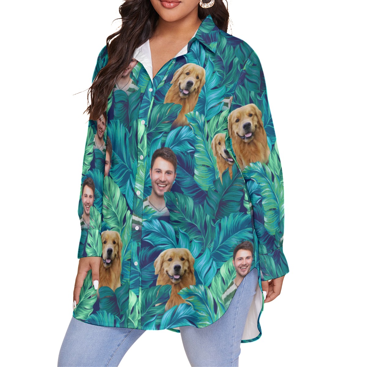 Custom 2 Faces Women's Plus Size Hawaiian Shirt With Dog - variant image 1