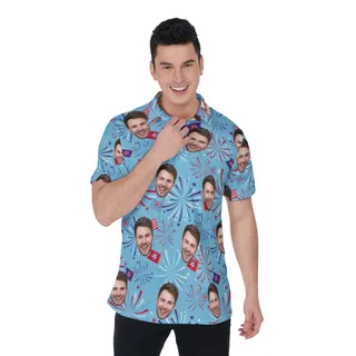 Festive Patriotic Men's Polo Shirt With Custom Face