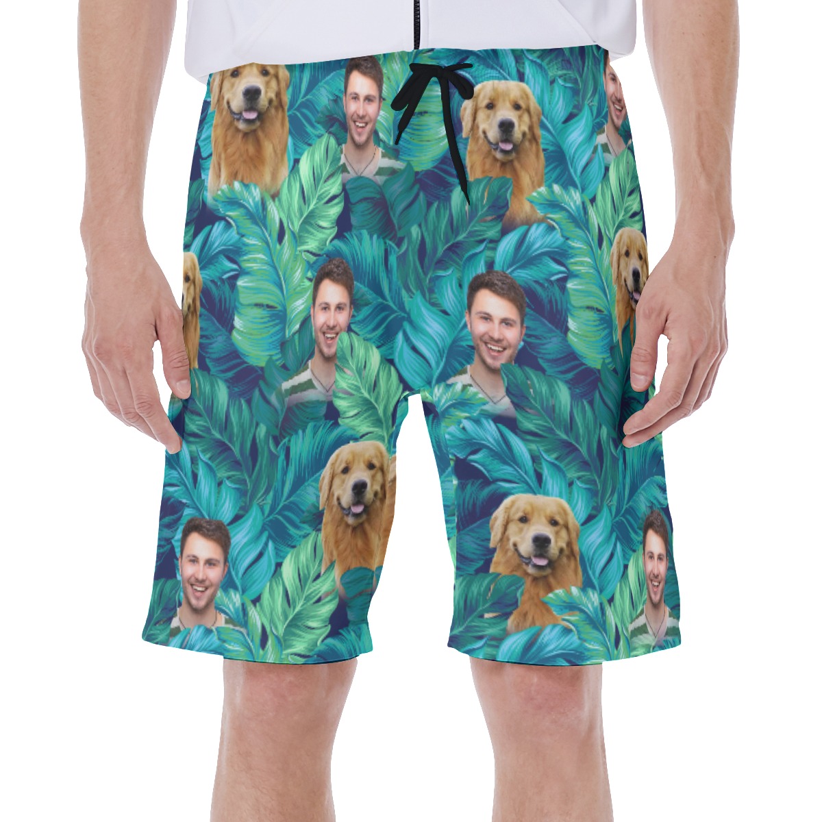 Custom Dog And Owner Face Hawaiian Swim Trunks For Men - variant image 1