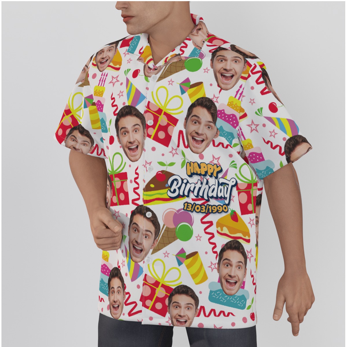 Happy Birthday Custom Face And Date Men's Hawaiian Shirt