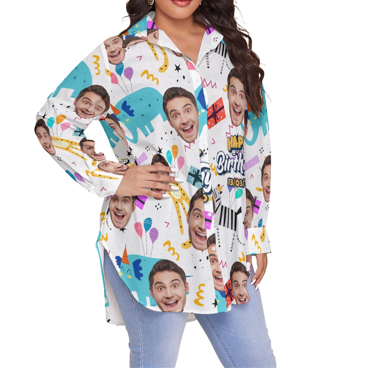Unique Birthday Gift Custom Face Hawaiian Oversize Shirt For Women