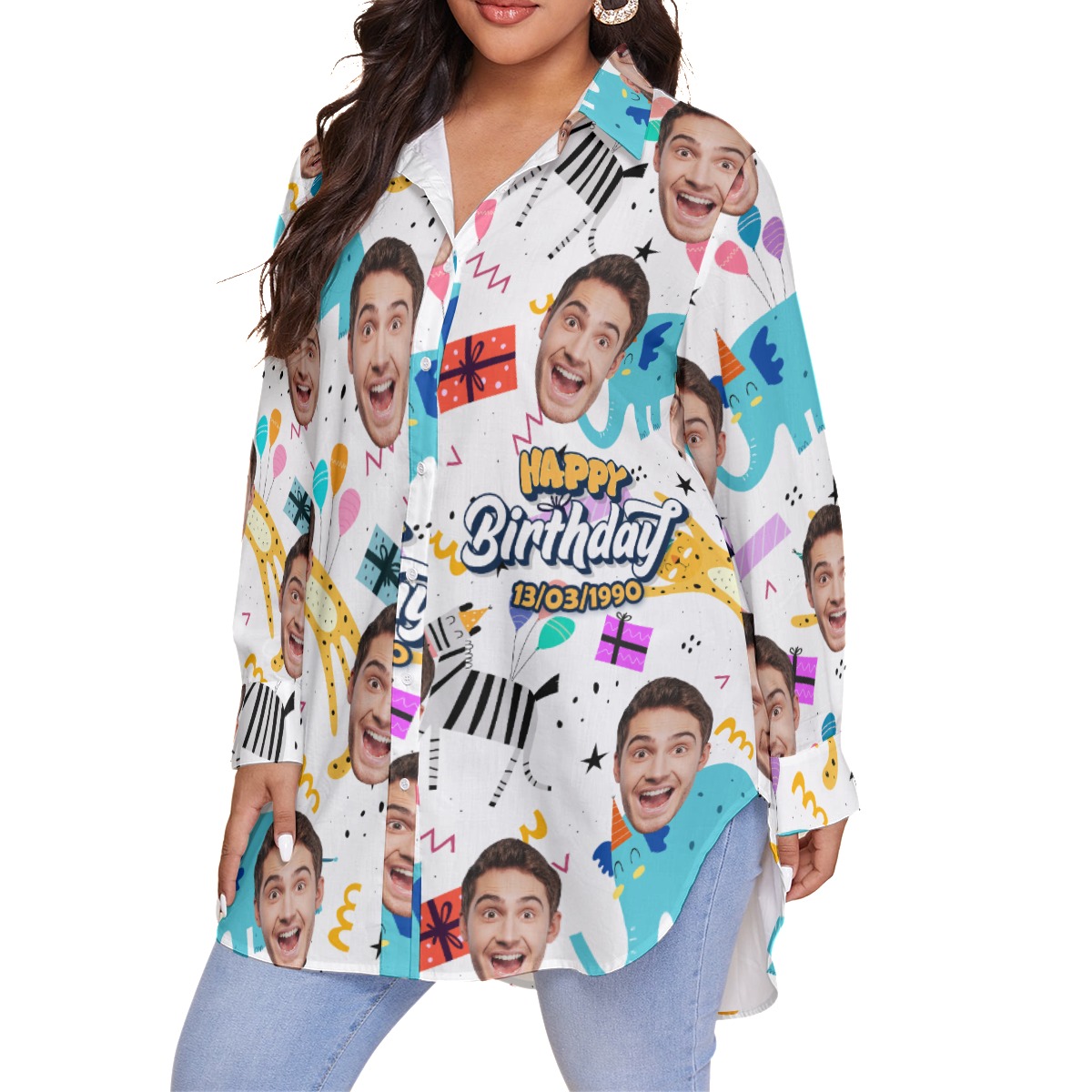 Unique Birthday Gift Custom Face Hawaiian Oversize Shirt For Women