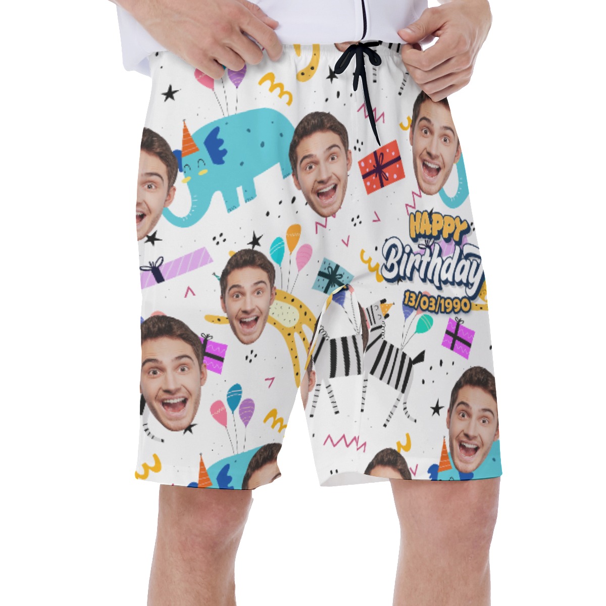 Funny Birthday Gift Custom Face Hawaiian Swim Trunks For Men