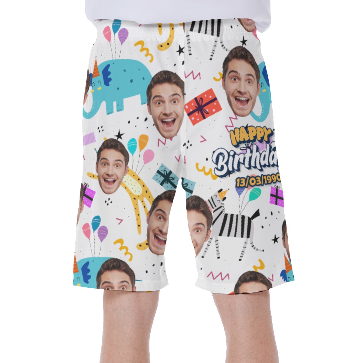 Funny Birthday Gift Custom Face Hawaiian Swim Trunks For Men