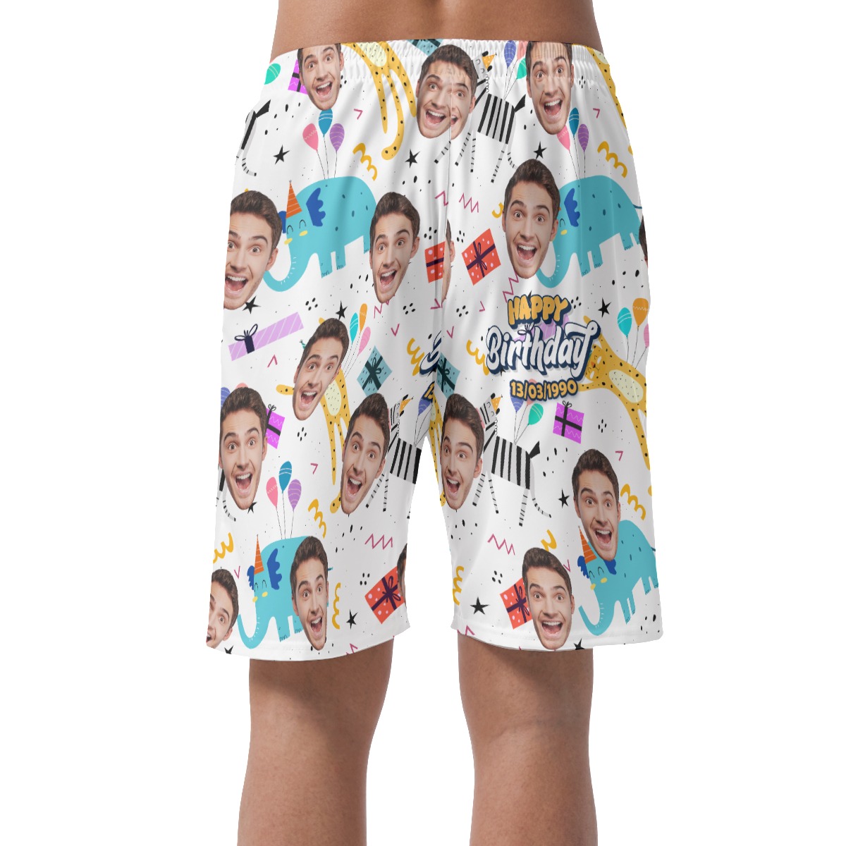 Funny Custom Face Happy Birthday Hawaiian Beach Shorts For Men