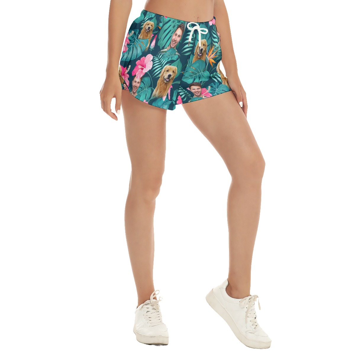 Women's Funny Face And Dog Custom Hawaiian Shorts