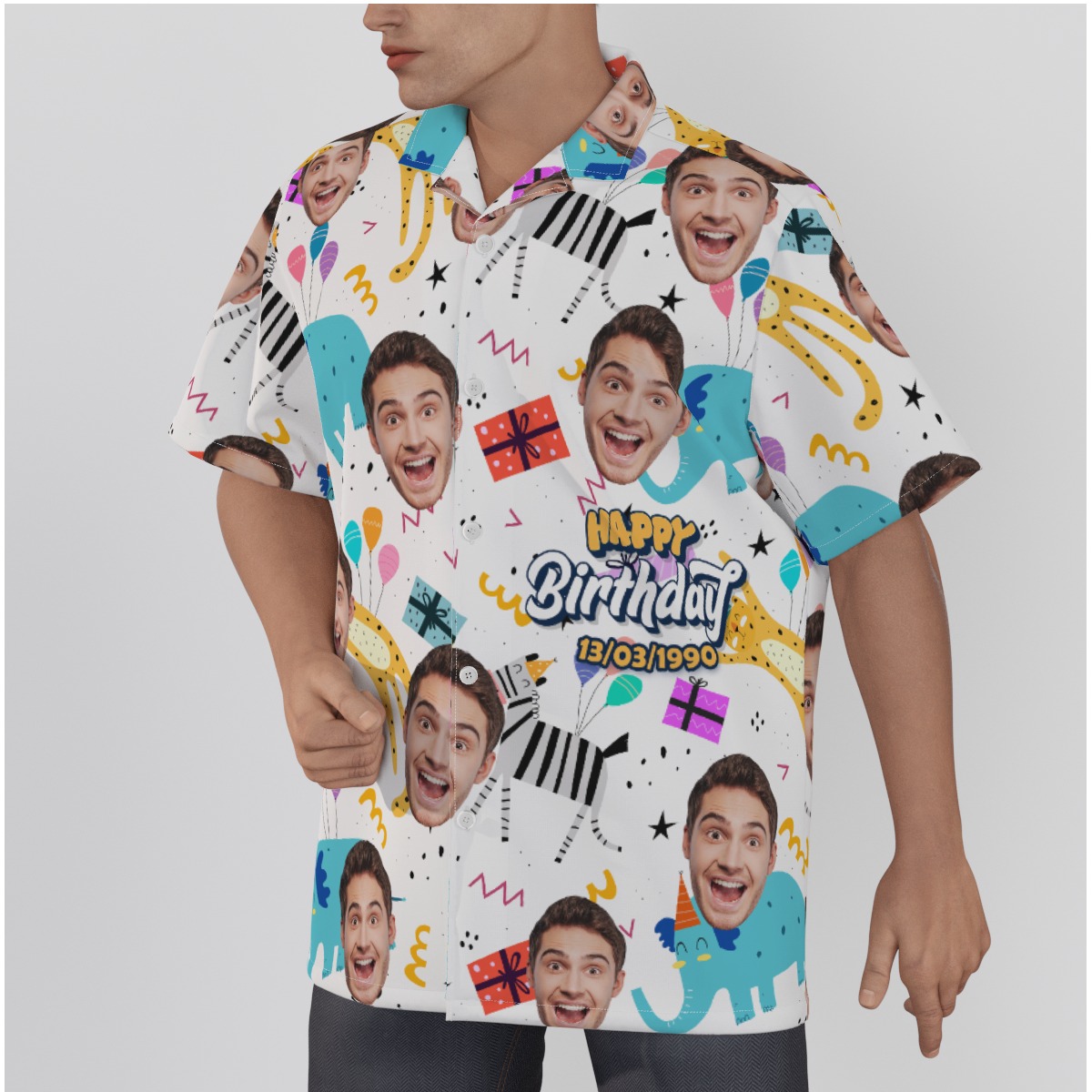 Cute Custom Face and Date Birthday Hawaiian Shirt