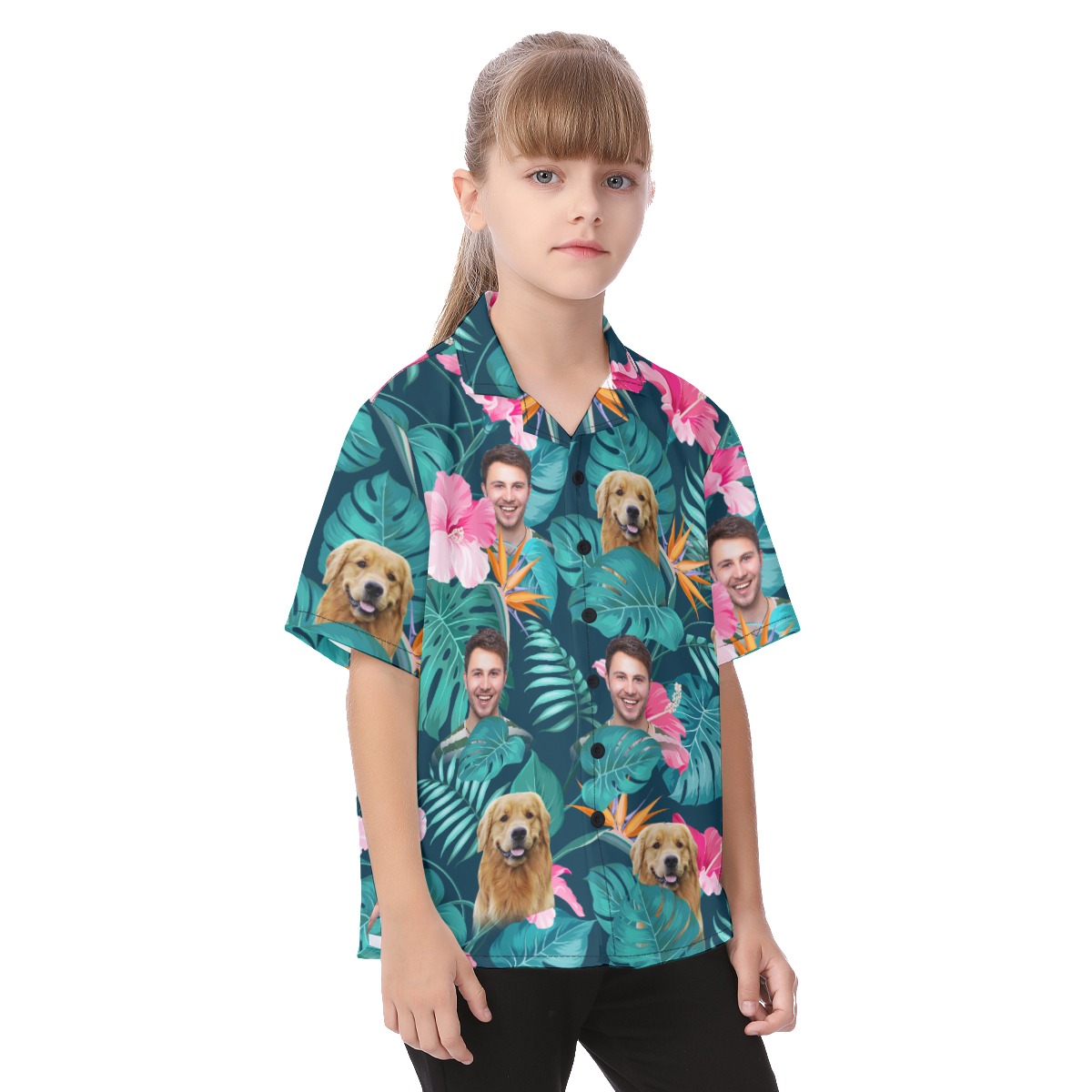 Tropical Face And Pet Custom Hawaiian Shirt For Kids