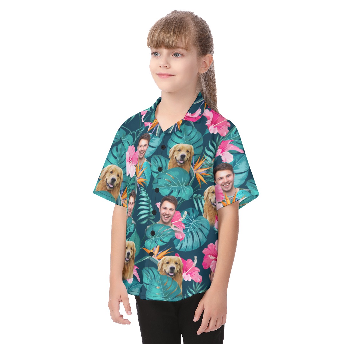 Tropical Face And Pet Custom Hawaiian Shirt For Kids