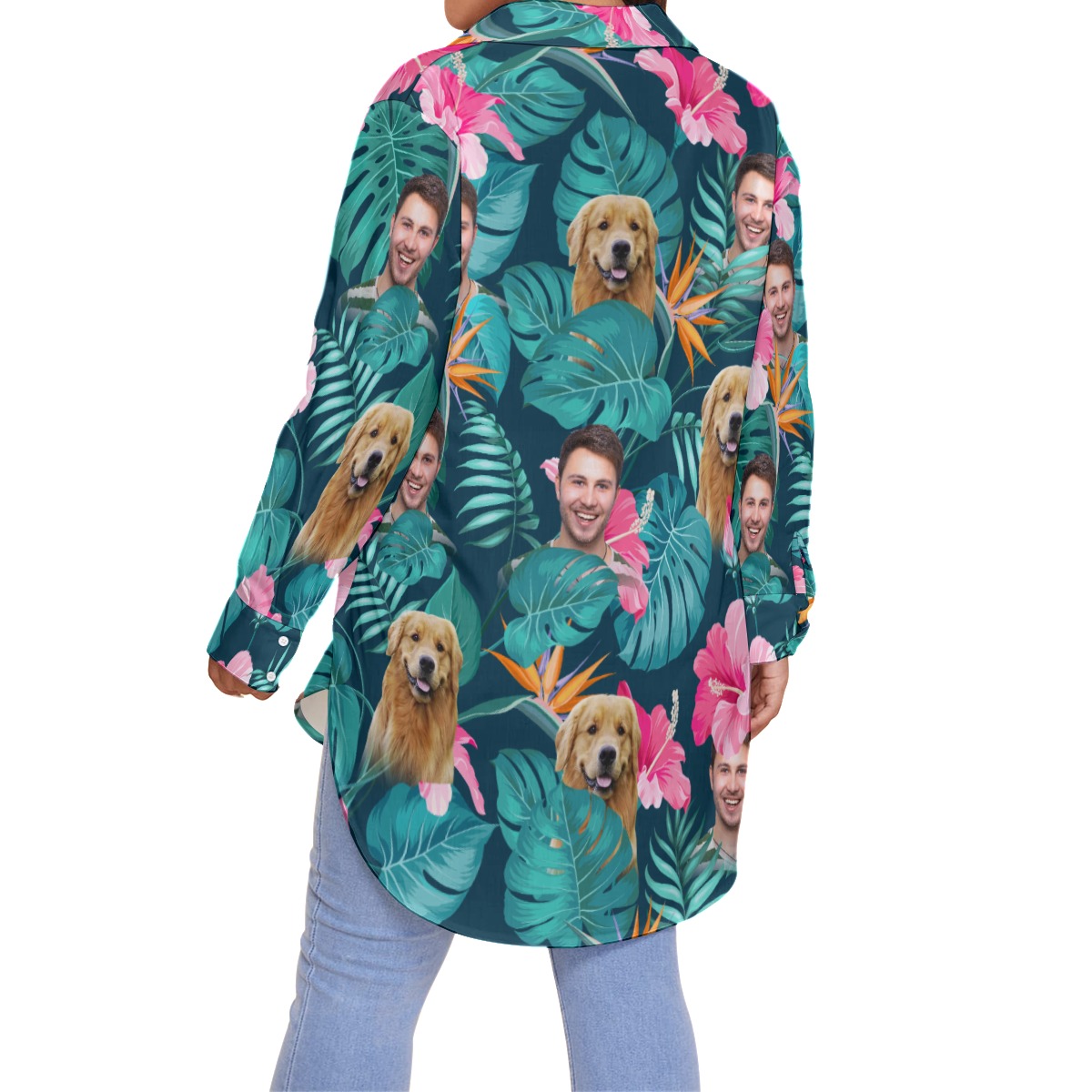 Women's Custom Face And Dog Tropical Plus Size Hawaiian Shirt