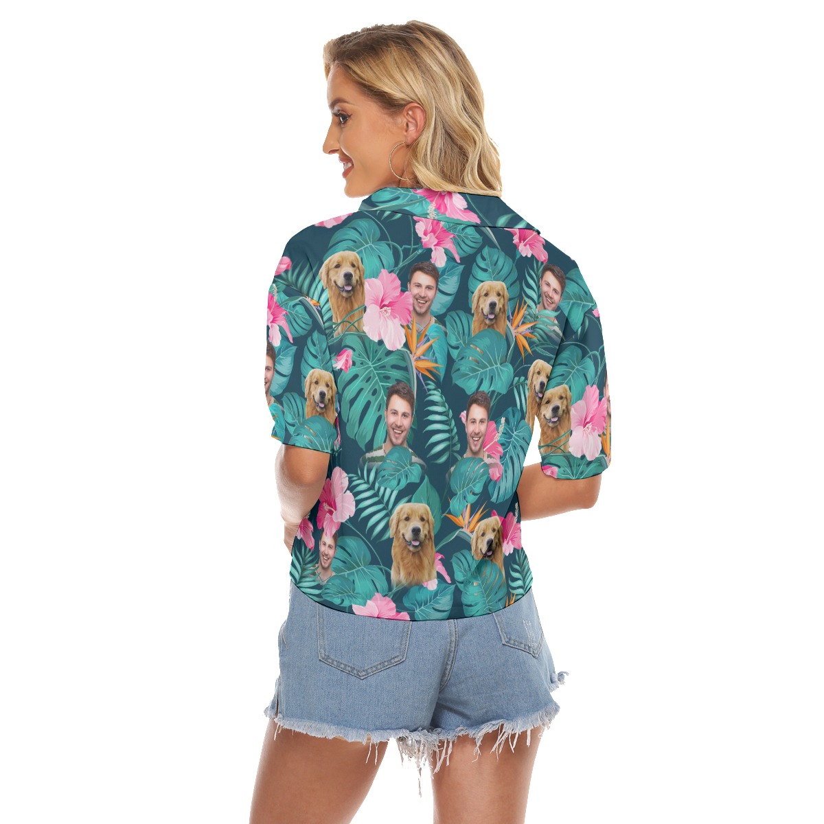 Floral Custom Face And Pet Cropped Hawaiian Shirt