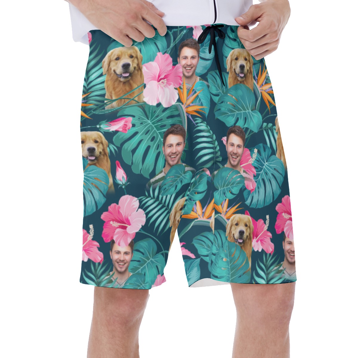 Custom Face And Your Pet Floral Hawaiian Swim Trunks For Men