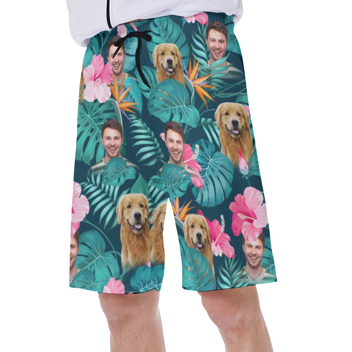 Custom Face And Your Pet Floral Hawaiian Swim Trunks For Men