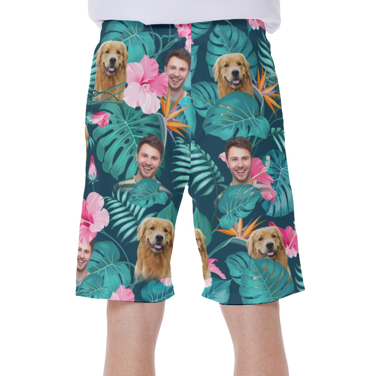 Custom Face And Your Pet Floral Hawaiian Swim Trunks For Men