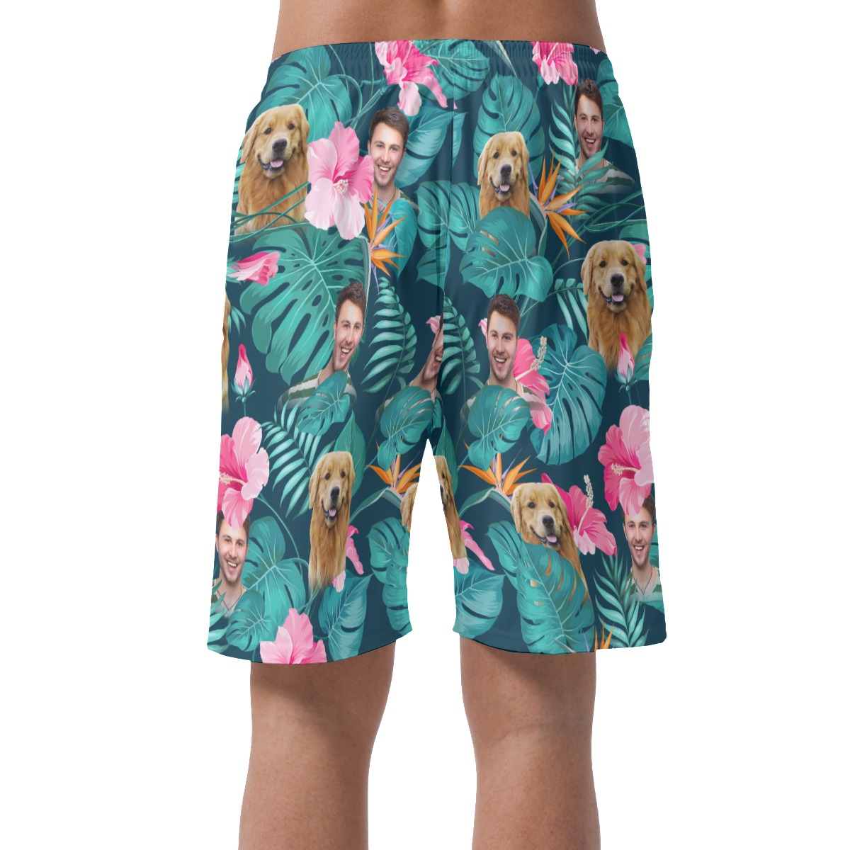 Men's Custom Face And Dog Floral Hawaiian Casual Shorts