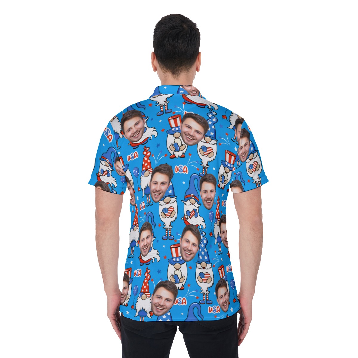 4th Of July Gnome Men's Polo Shirt With Custom Face
