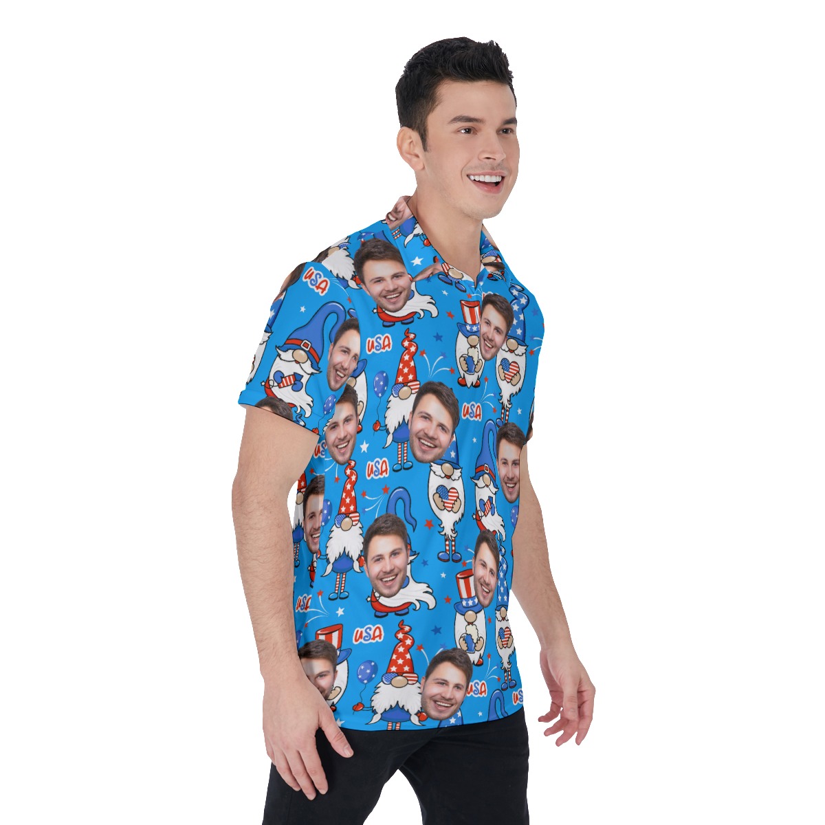 4th Of July Gnome Men's Polo Shirt With Custom Face