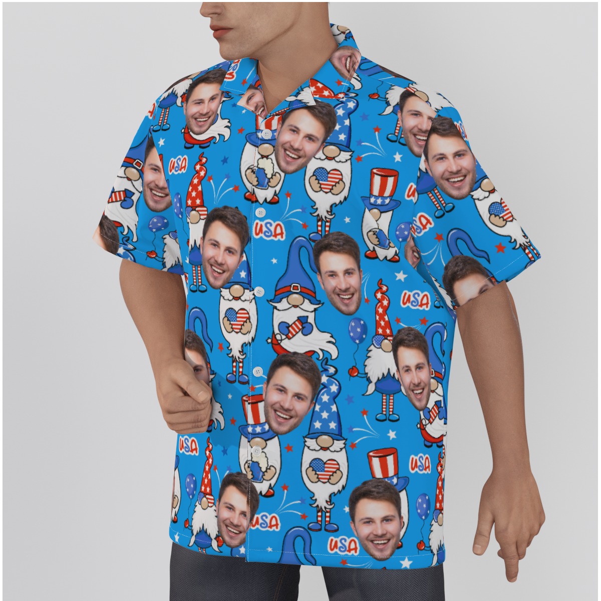 4th Of July Gnome Hawaiian Shirt With Custom Face
