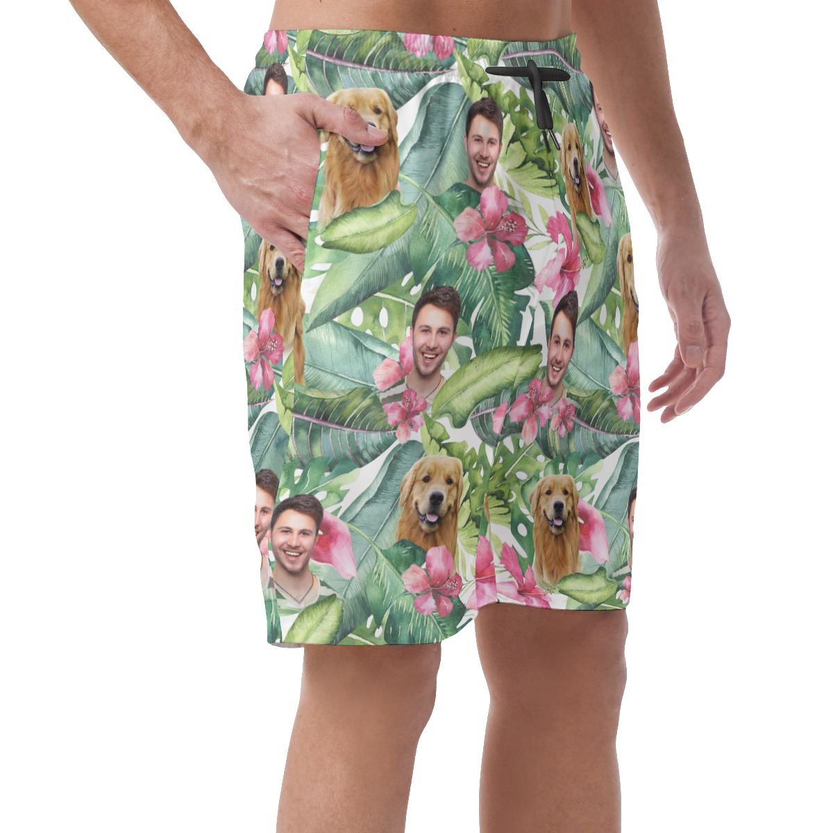 Men's Custom Face And Dog Hawaiian Casual Shorts