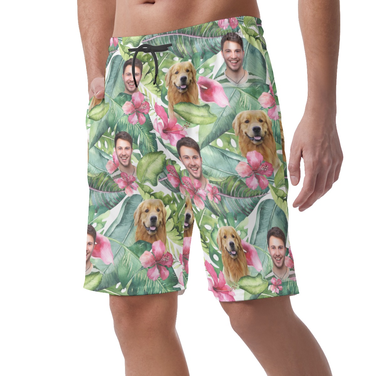 Men's Custom Face And Dog Hawaiian Casual Shorts