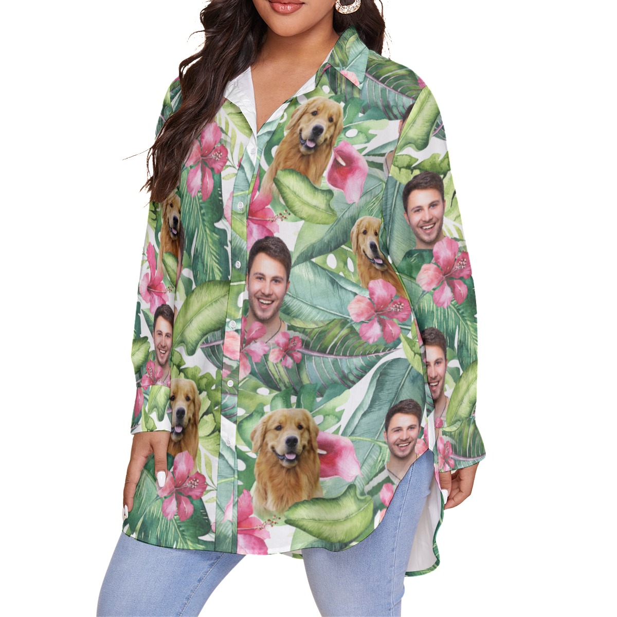 Women's Custom Face And Dog Plus Size Hawaiian Shirt