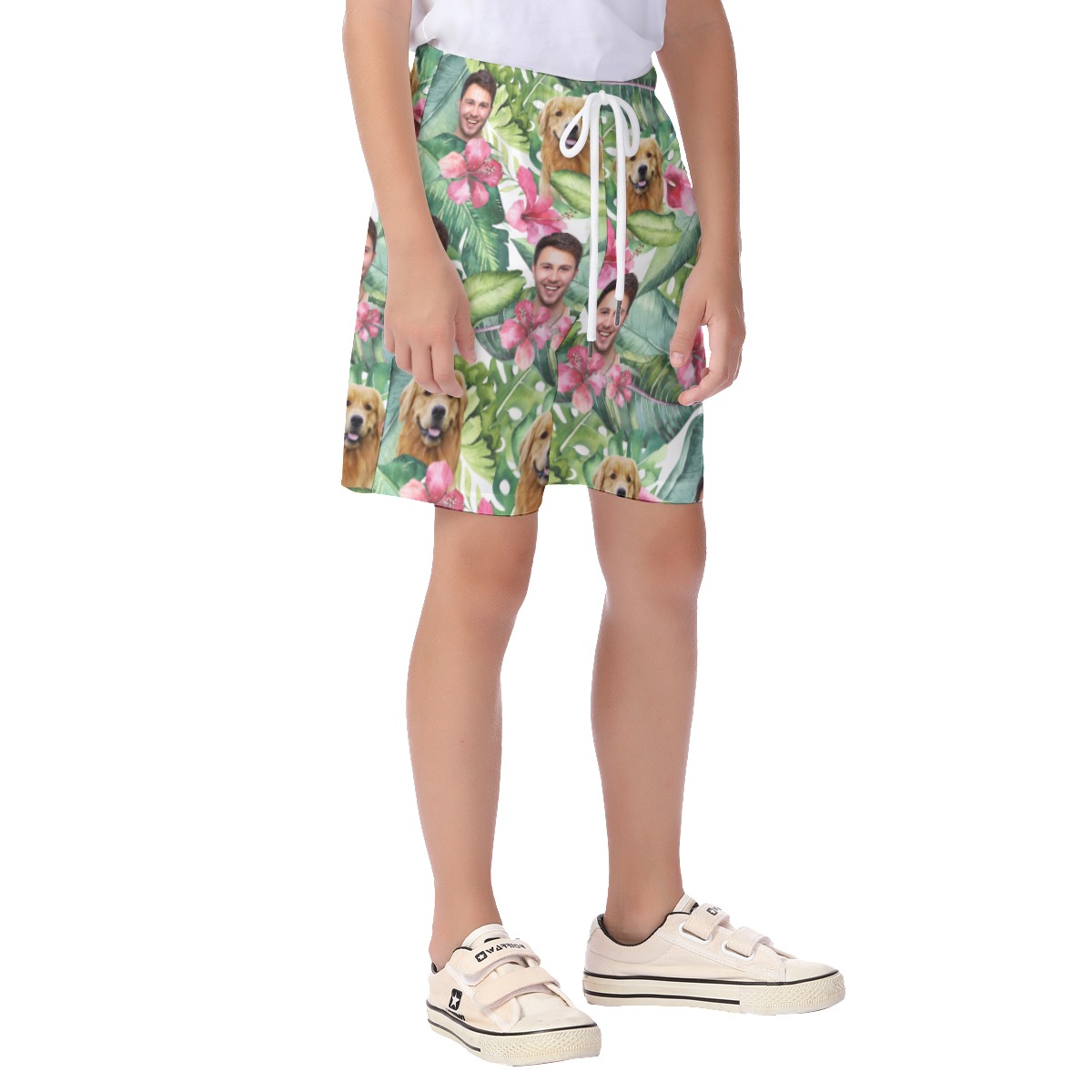 Tropical Dog And Face Custom Hawaiian Shorts For Kids