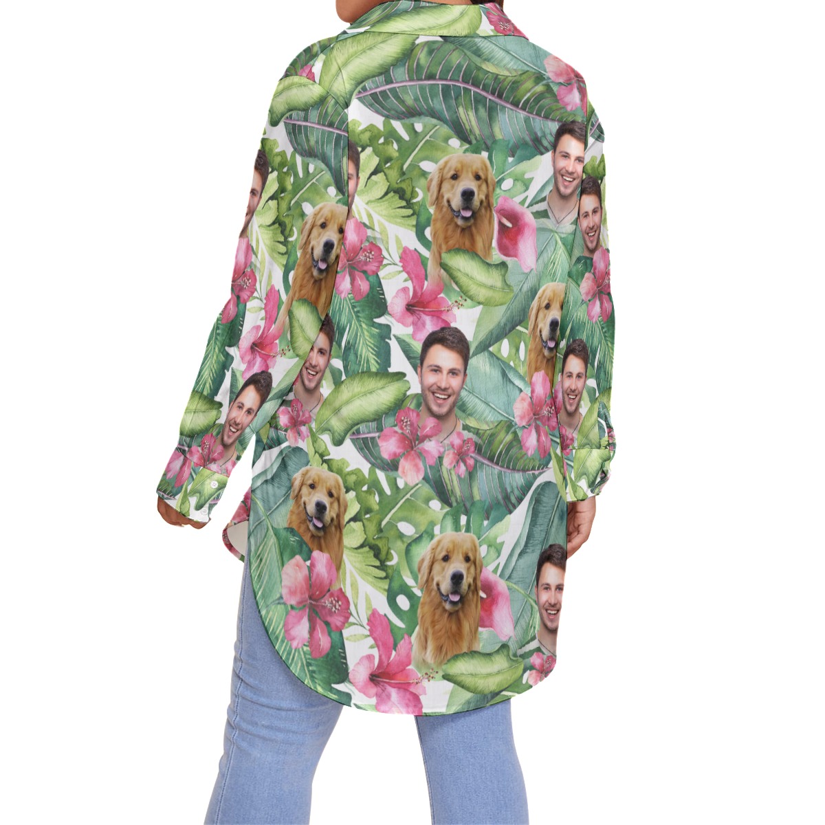 Women's Custom Face And Dog Plus Size Hawaiian Shirt
