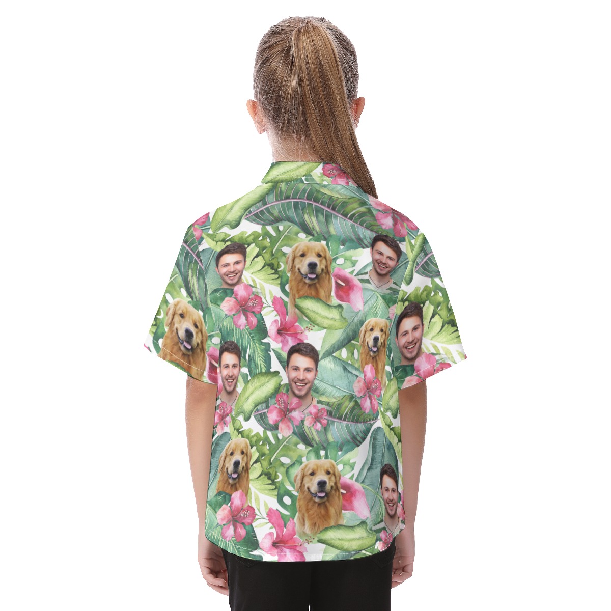 Kid's Floral Face And Pet Custom Hawaiian Shirt