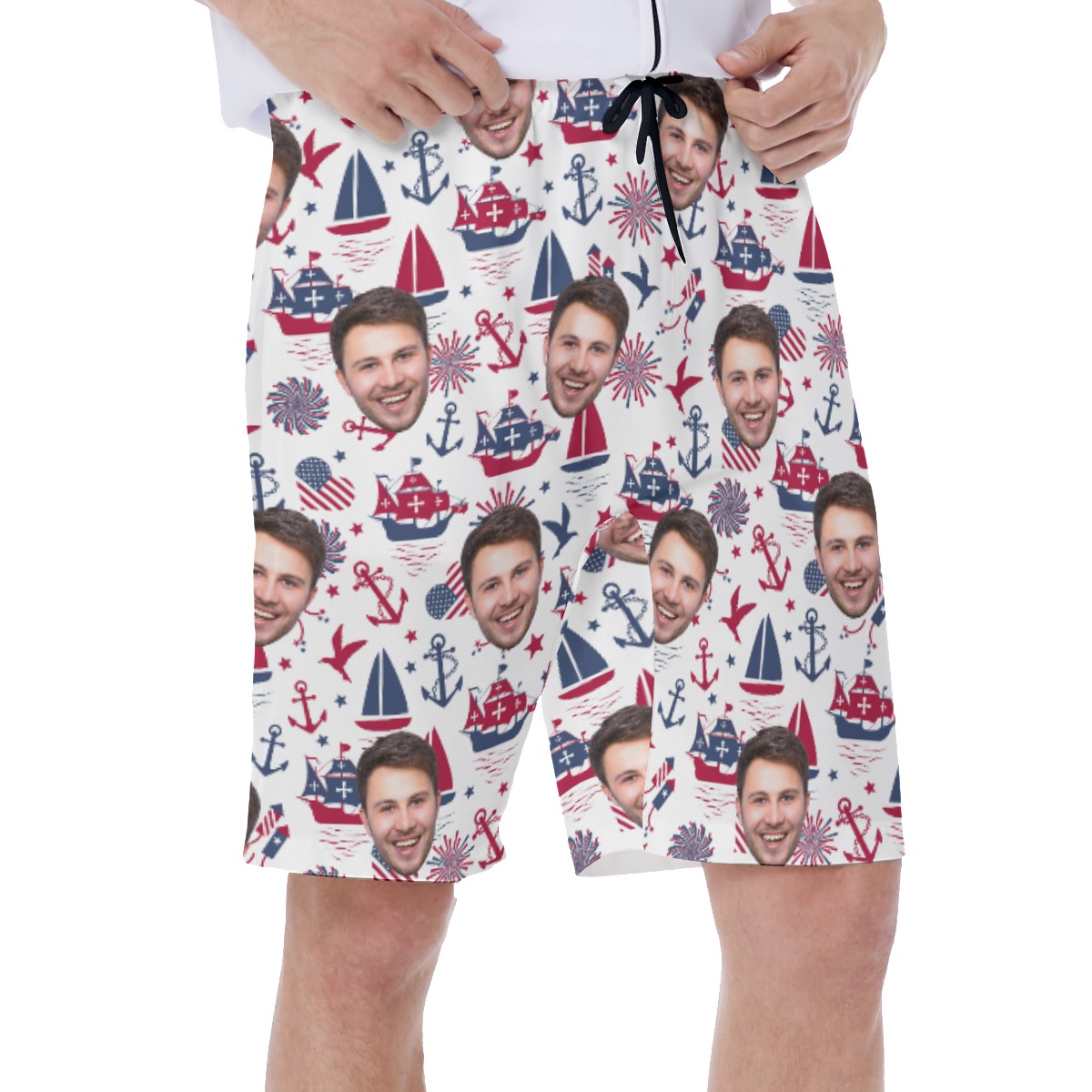 USA Patriotic Men's Hawaiian Shorts With Custom Face