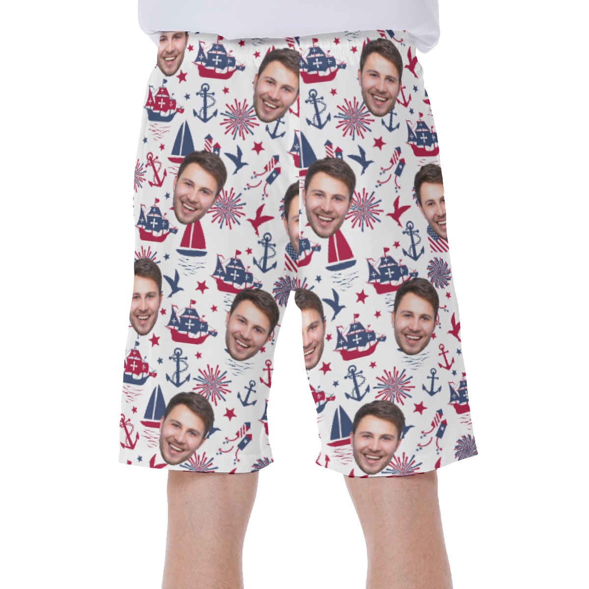 USA Patriotic Men's Hawaiian Shorts With Custom Face