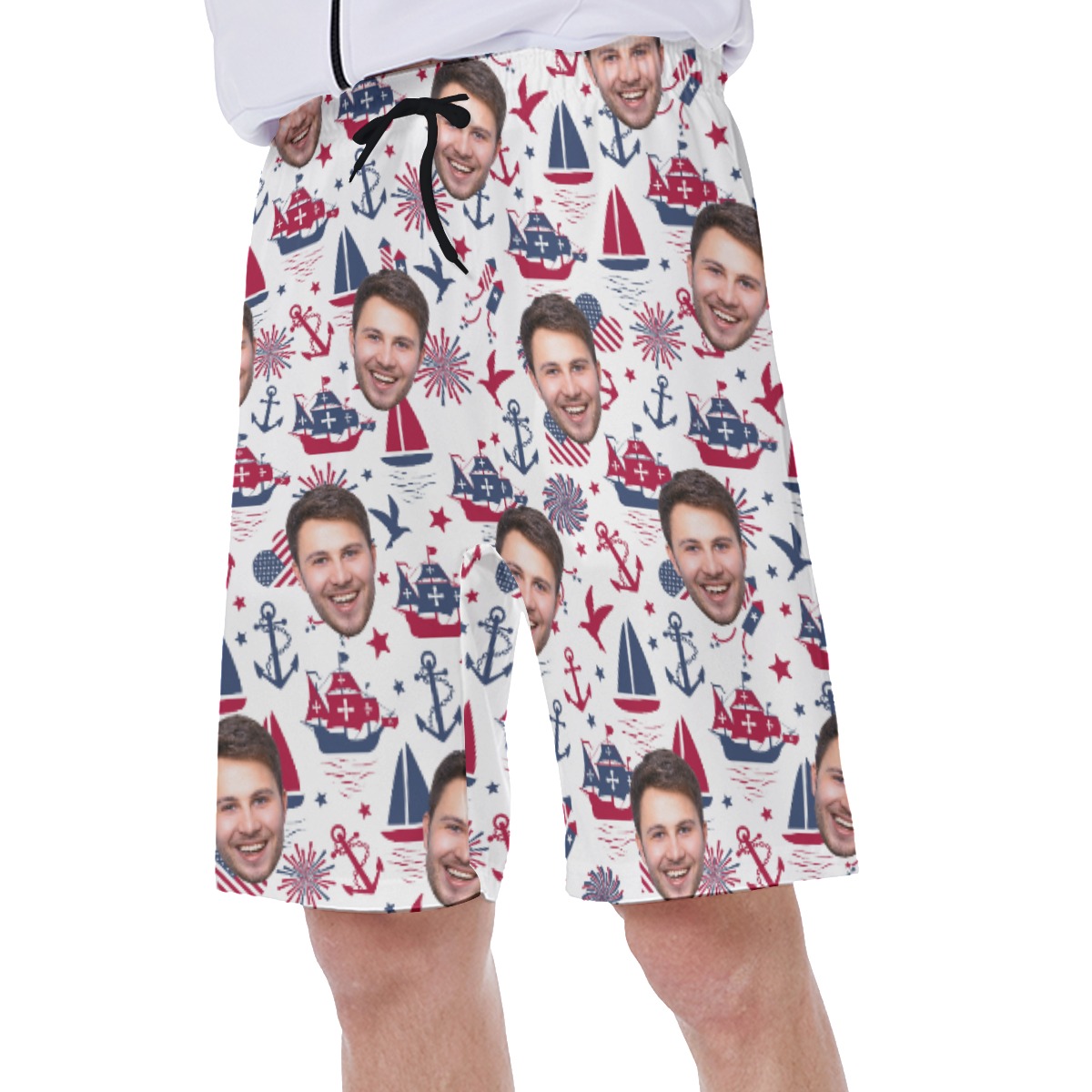 USA Patriotic Men's Hawaiian Shorts With Custom Face