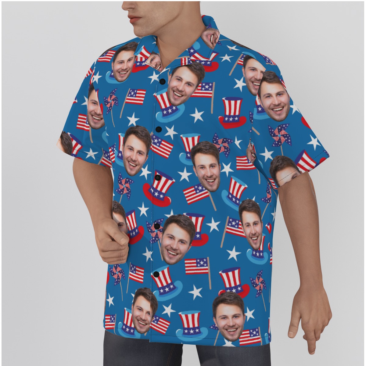 Red White And Blue Hawaiian Shirt With Custom Face