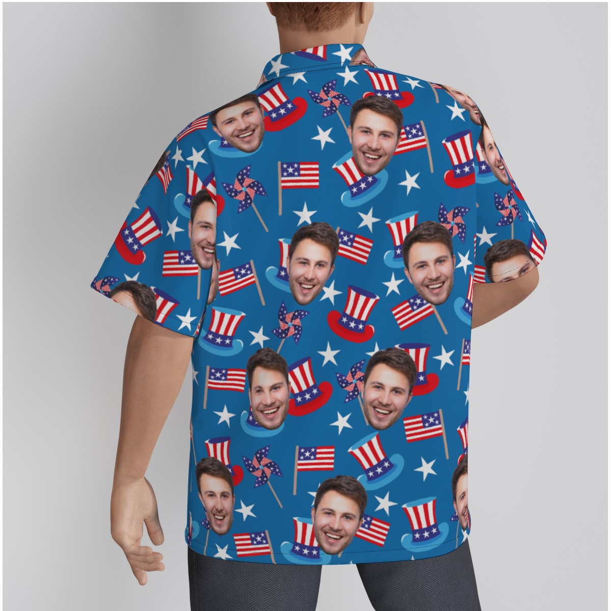 Red White And Blue Hawaiian Shirt With Custom Face