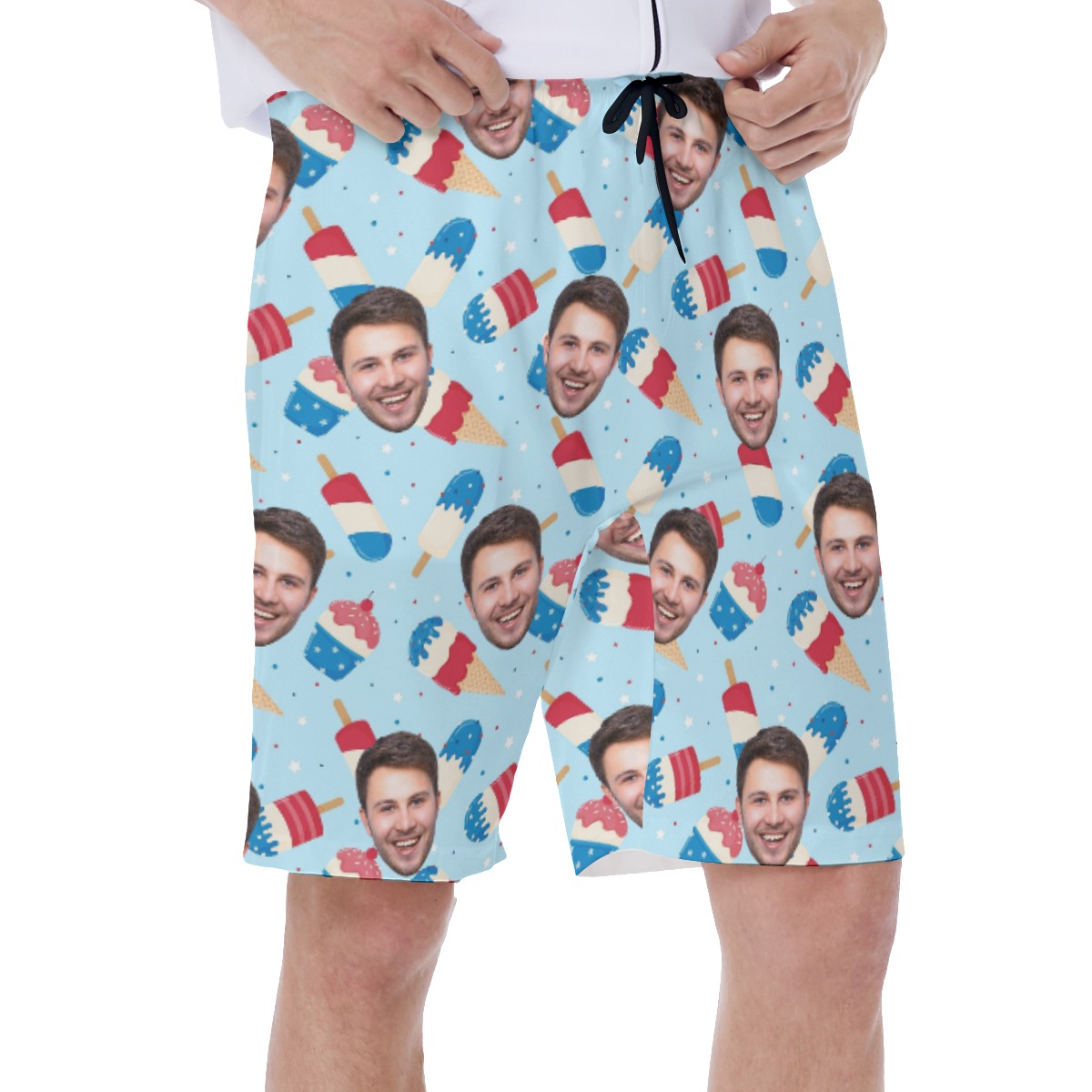 Red White And Blue Men's Swim Trunks With Custom Face