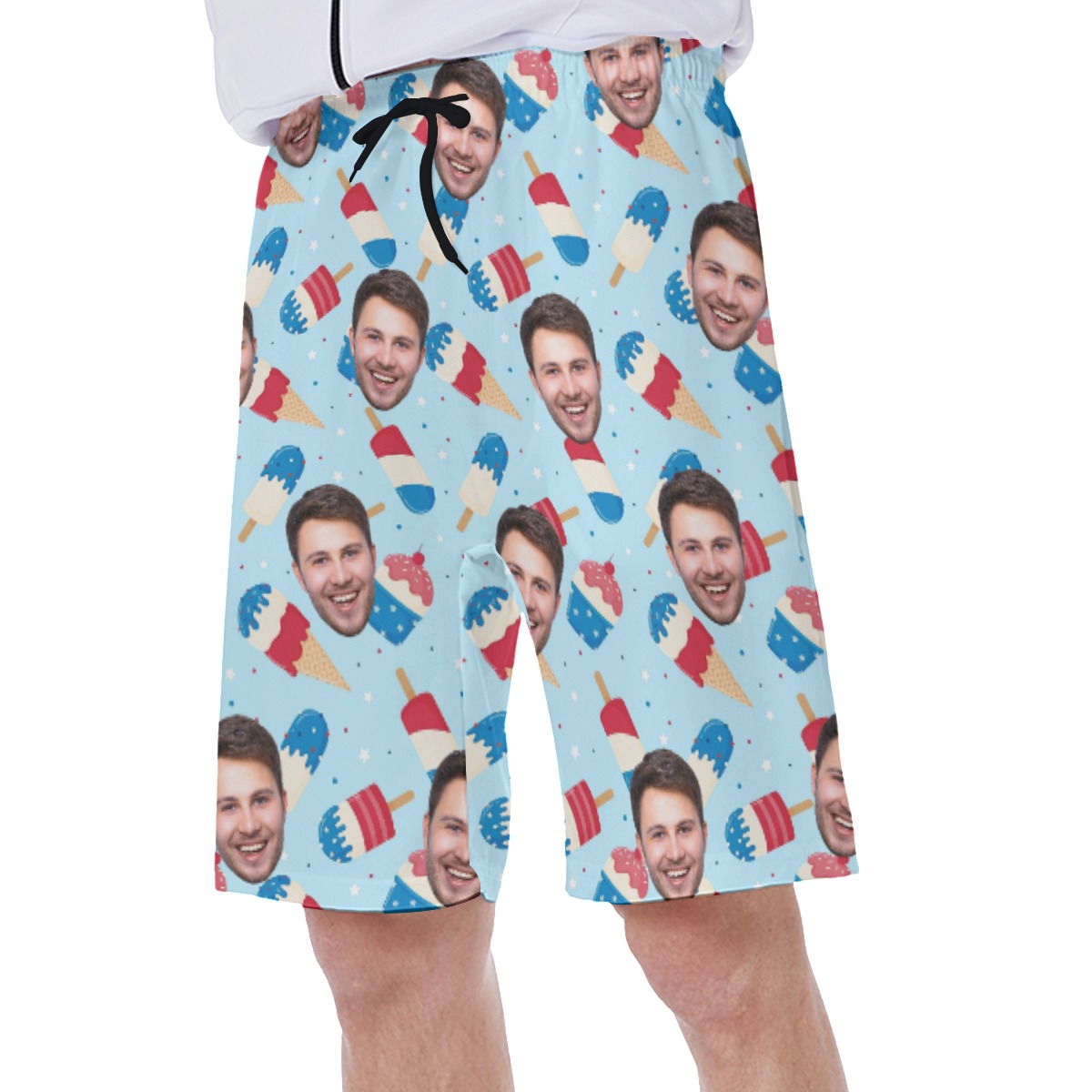 Red White And Blue Men's Swim Trunks With Custom Face
