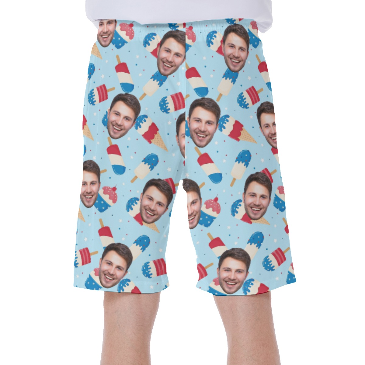 Red White And Blue Men's Swim Trunks With Custom Face