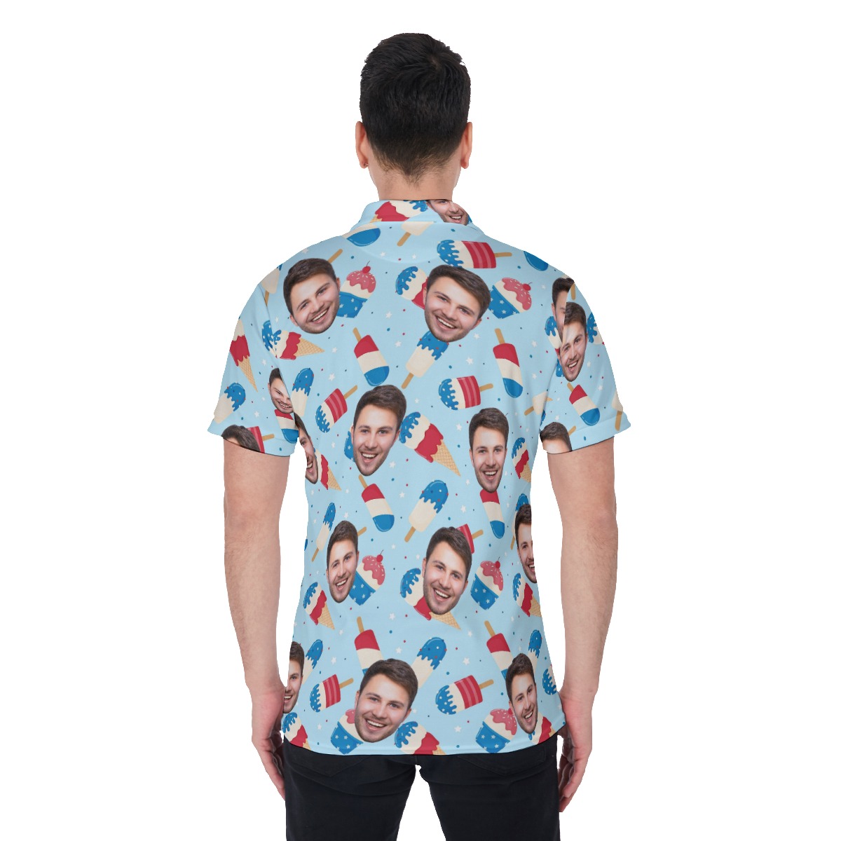 4th Of July Men's Collared Polo Shirt With Custom Face