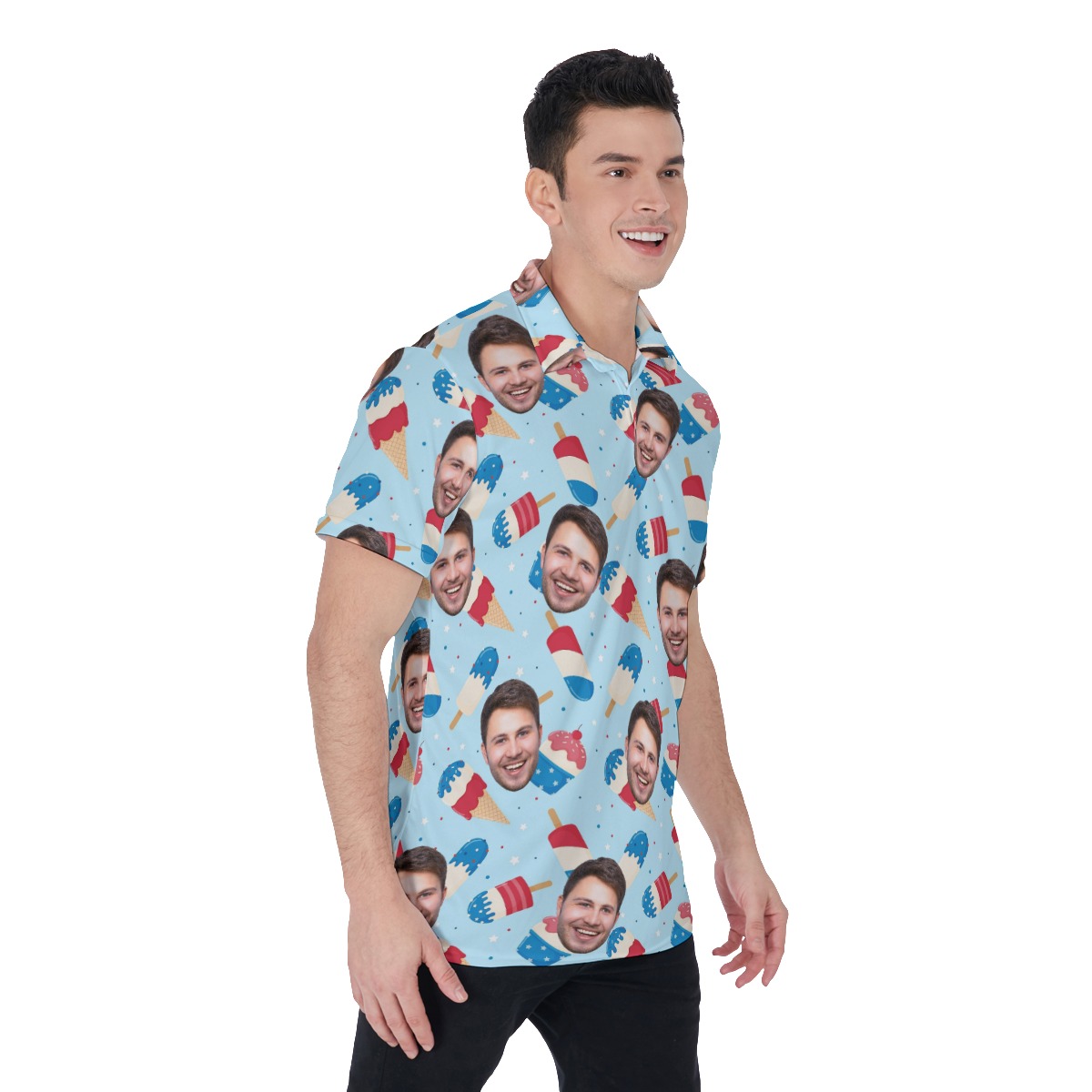 4th Of July Men's Collared Polo Shirt With Custom Face