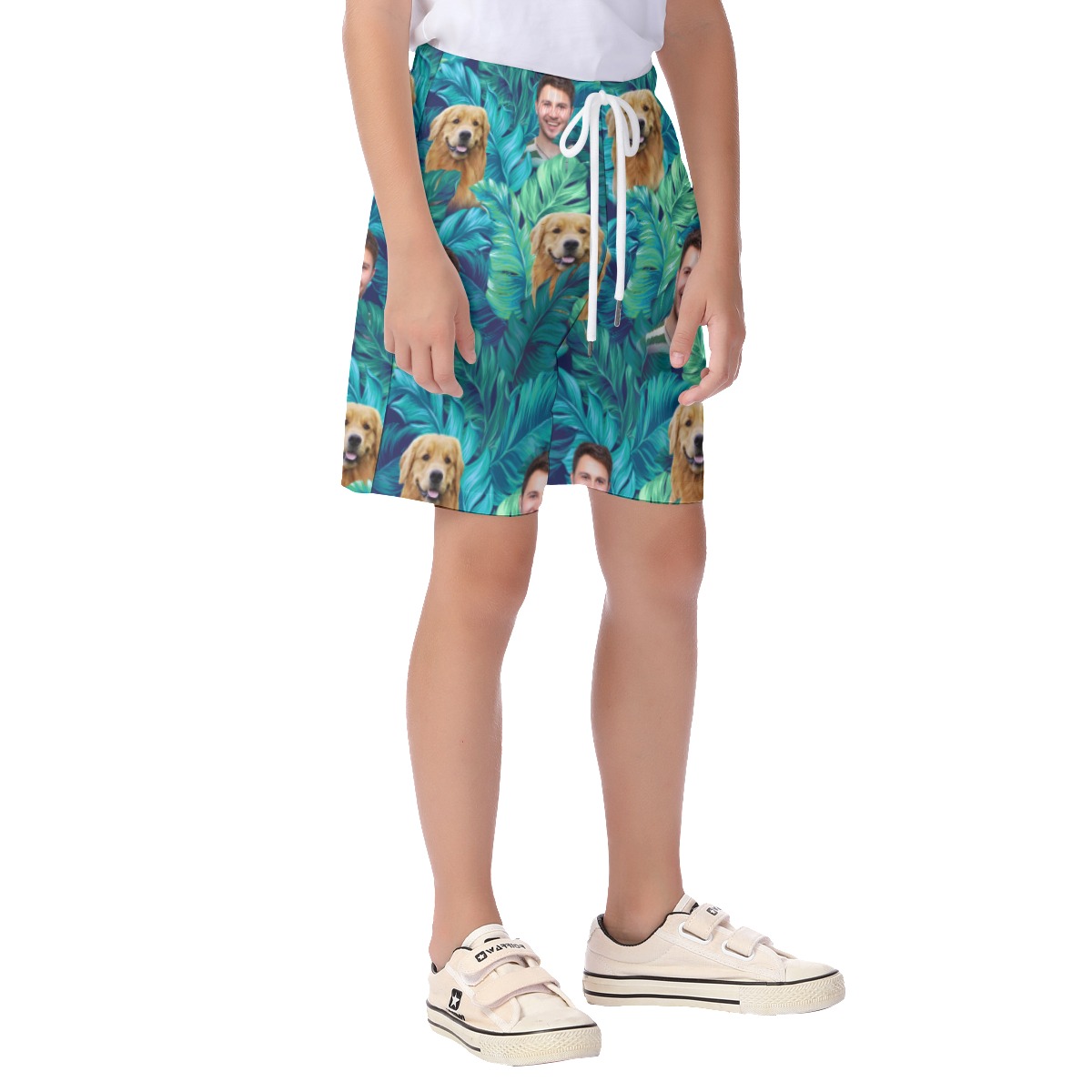 Cute Dog And Face Custom Hawaiian Shorts For Kids