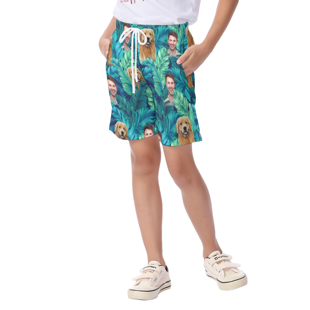 Cute Dog And Face Custom Hawaiian Shorts For Kids