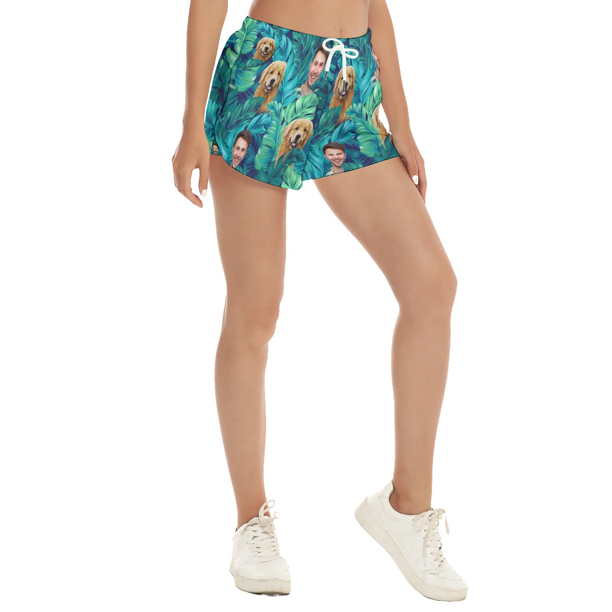 Women's Personalized Face And Dog Tropical Hawaiian Shorts