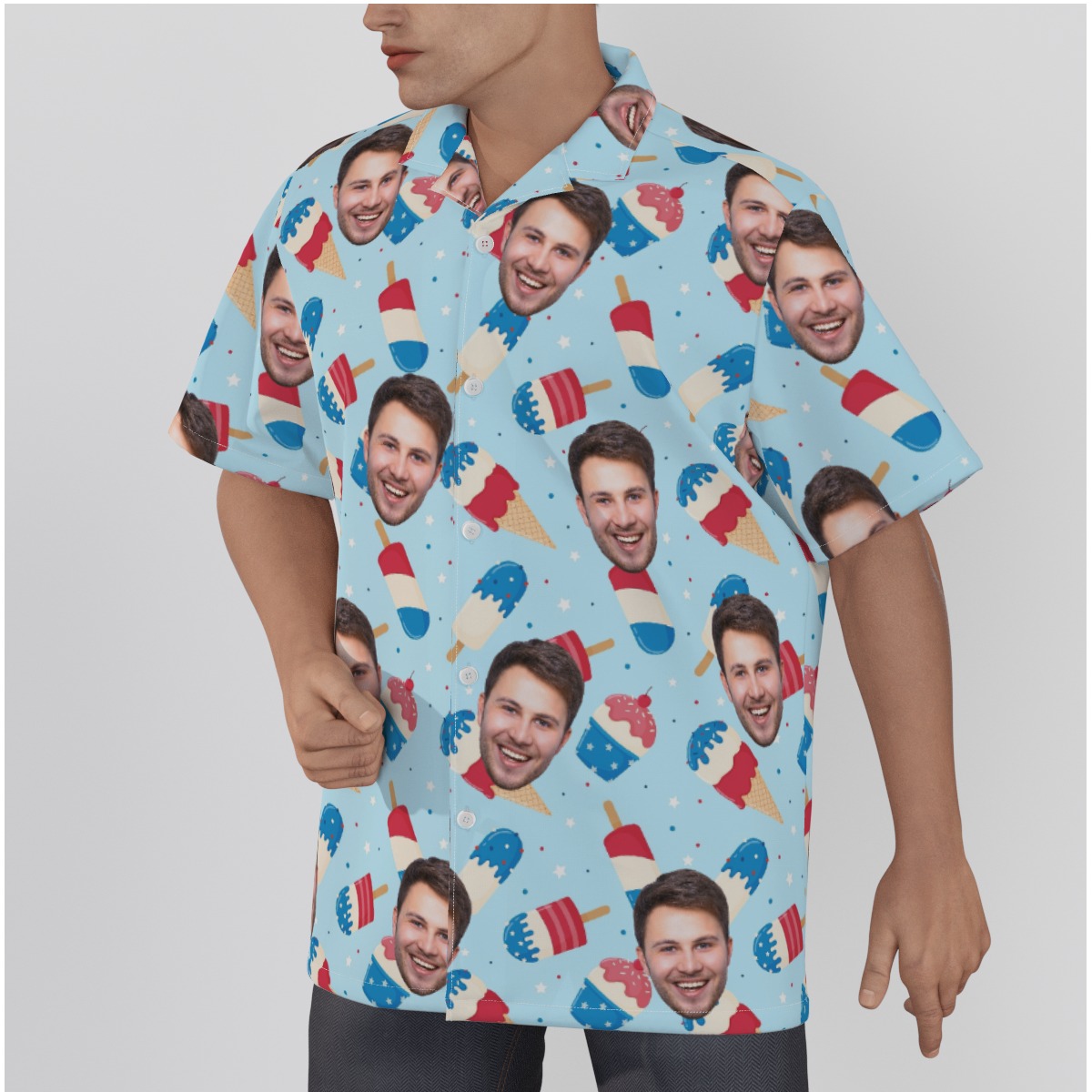 4th Of July Ice Cream Hawaiian Shirt With Custom Face