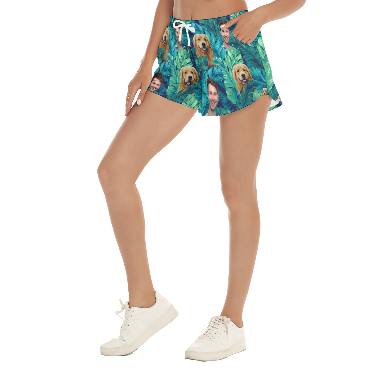 Women's Personalized Face And Dog Tropical Hawaiian Shorts