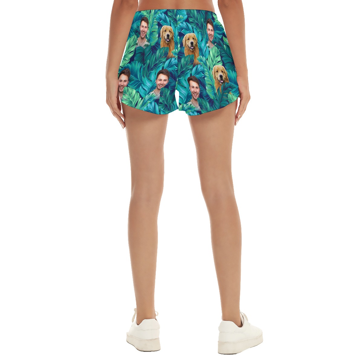 Women's Personalized Face And Dog Tropical Hawaiian Shorts