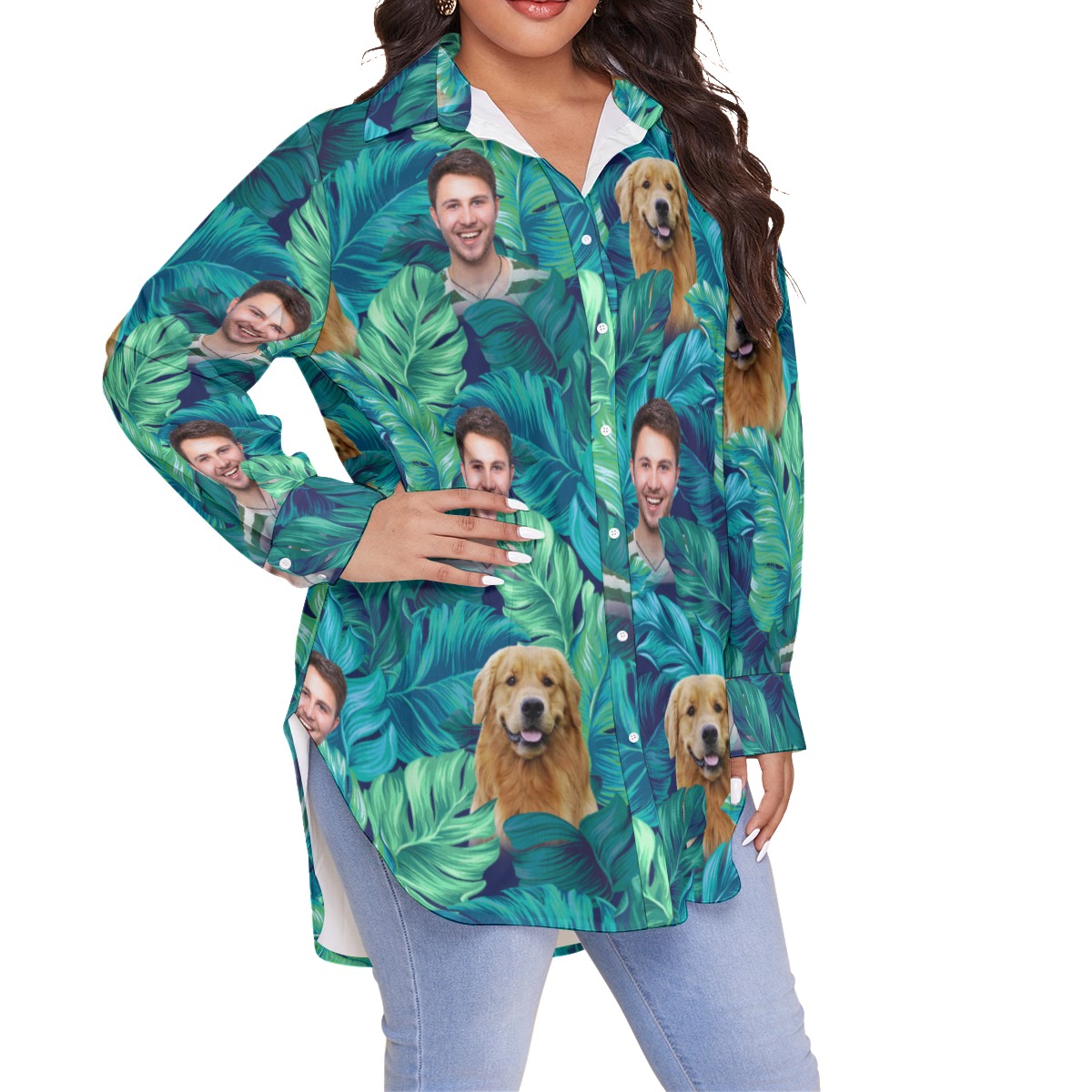 Custom 2 Faces Women's Plus Size Hawaiian Shirt With Dog