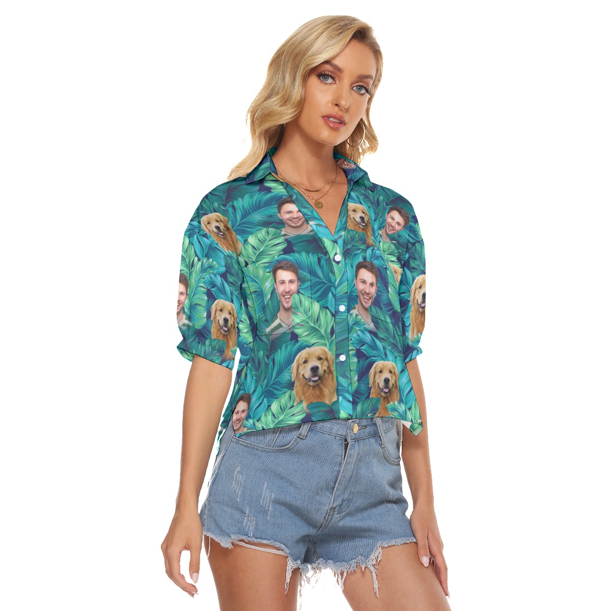 Custom 2 Faces With Dog Hawaiian Crop Top Shirt