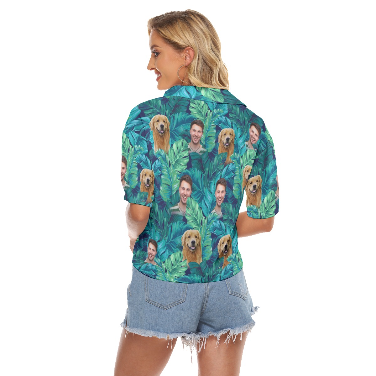 Custom 2 Faces With Dog Hawaiian Crop Top Shirt