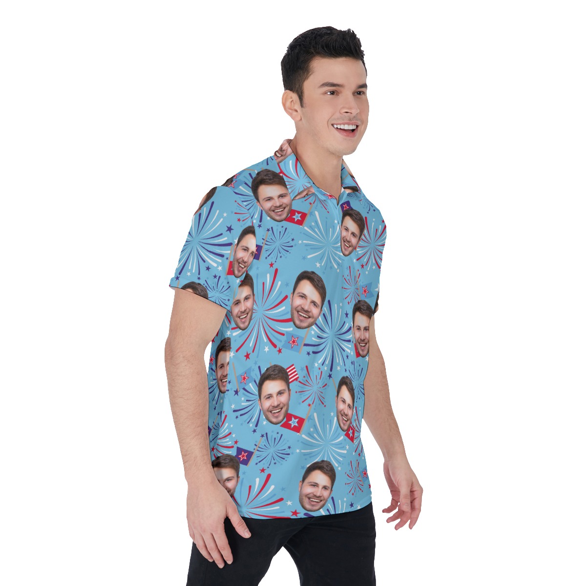 Festive Patriotic Men's Polo Shirt With Custom Face